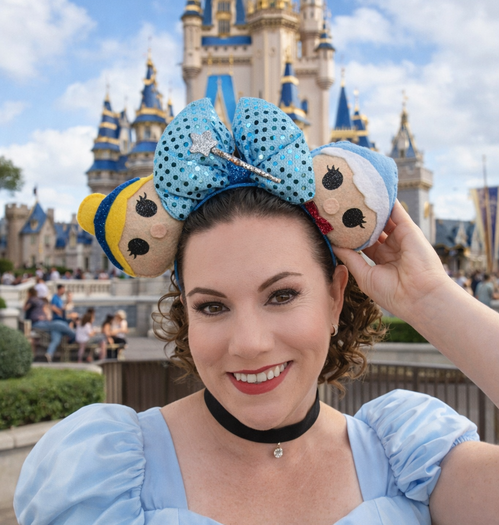 Detail of Cinderella princess themed ears for theme parks
