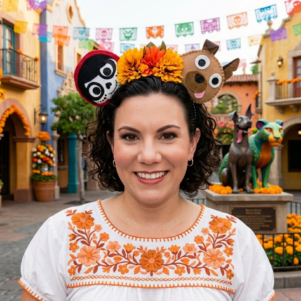 Detail of Coco movie themed ears for theme parks