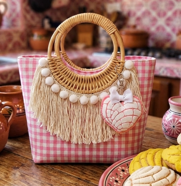 Concha handmade felt keychain inspired by Mexican pan dulce, by Janine Magic Creations