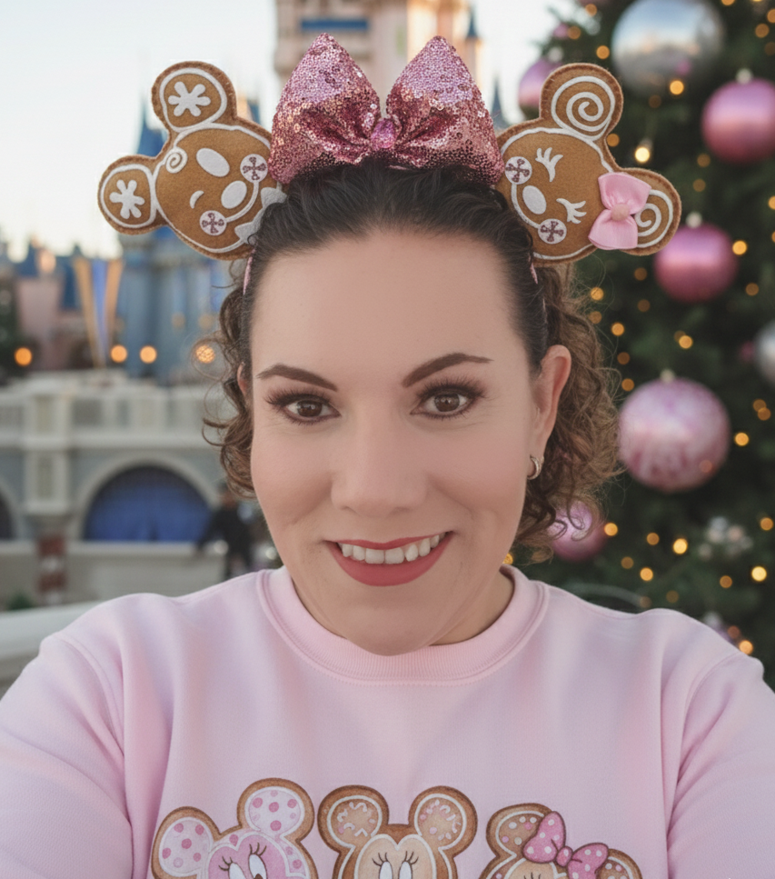 Detail of pink Gingerbread modern themed ears
