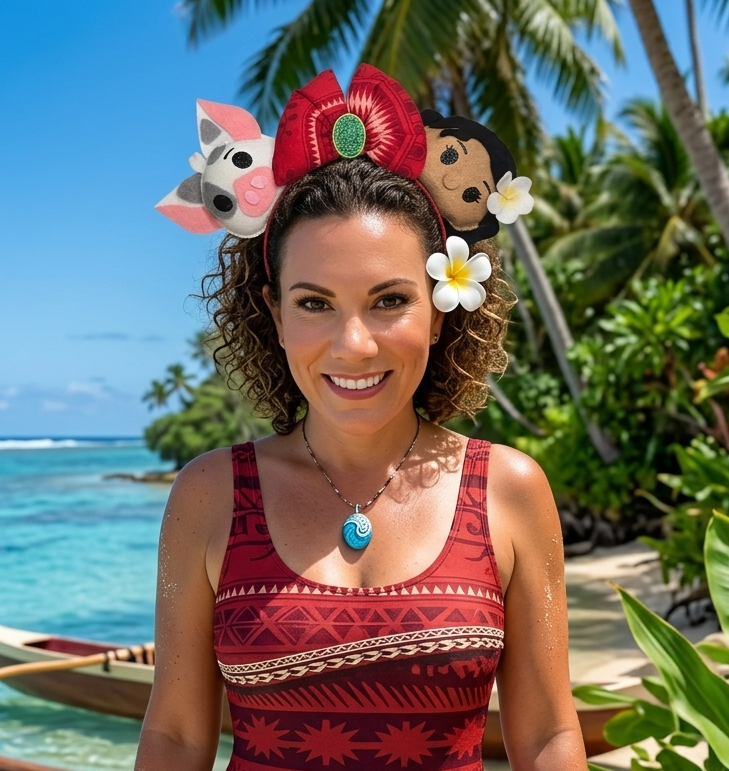 Detail of Moana themed ears for theme parks