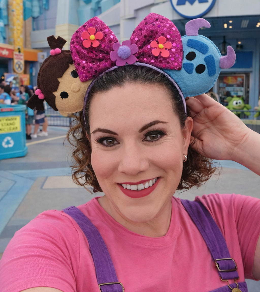 Detail of Monsters Inc themed ears for theme parks