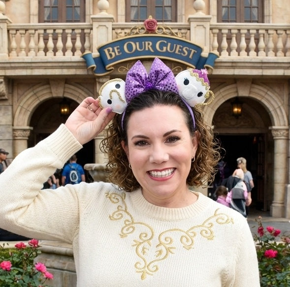 Detail of Beauty and the Beast themed ears for theme parks