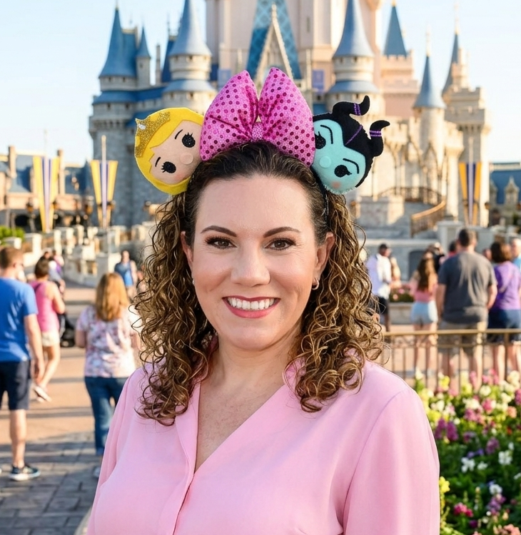 Detail of Sleeping Beauty Aurora themed ears for theme parks