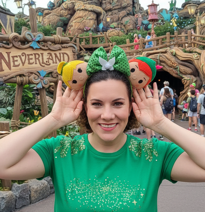 Detail of Tinker Bell themed ears for theme parks