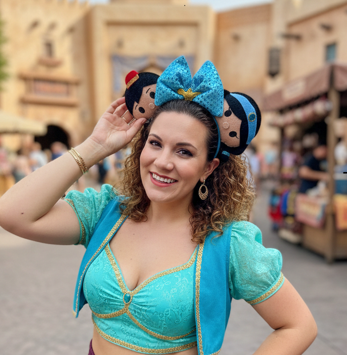 Detail of Jasmine Aladdin themed ears for theme parks