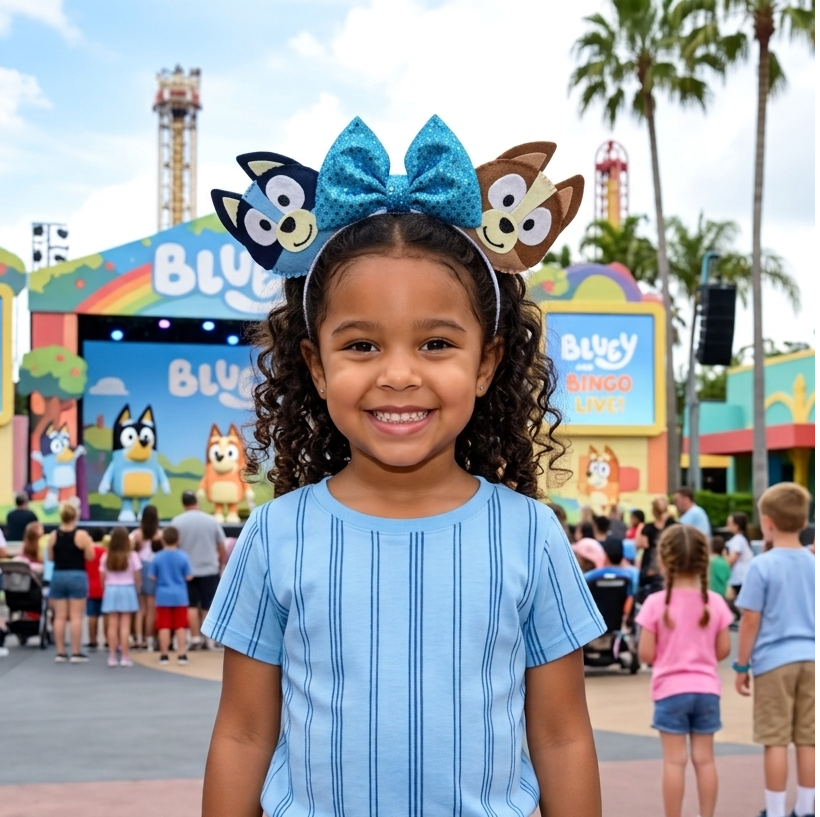 Detail of Bluey-themed ears for theme parks