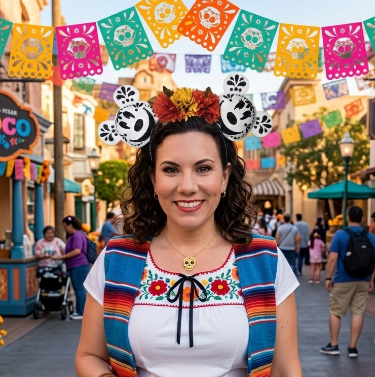 Detail of Day of the Dead sugar skull themed ears
