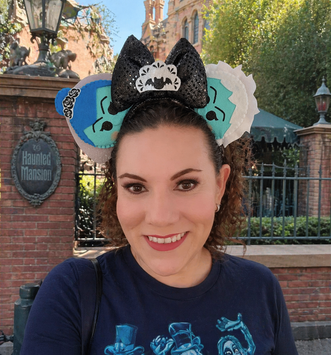 Detail of Haunted Mansion themed ears for theme parks