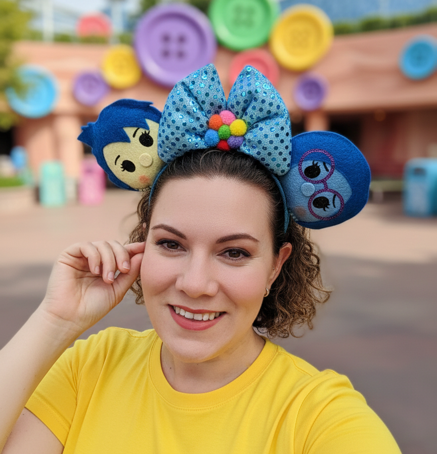 Detail of Inside Out themed ears for theme parks