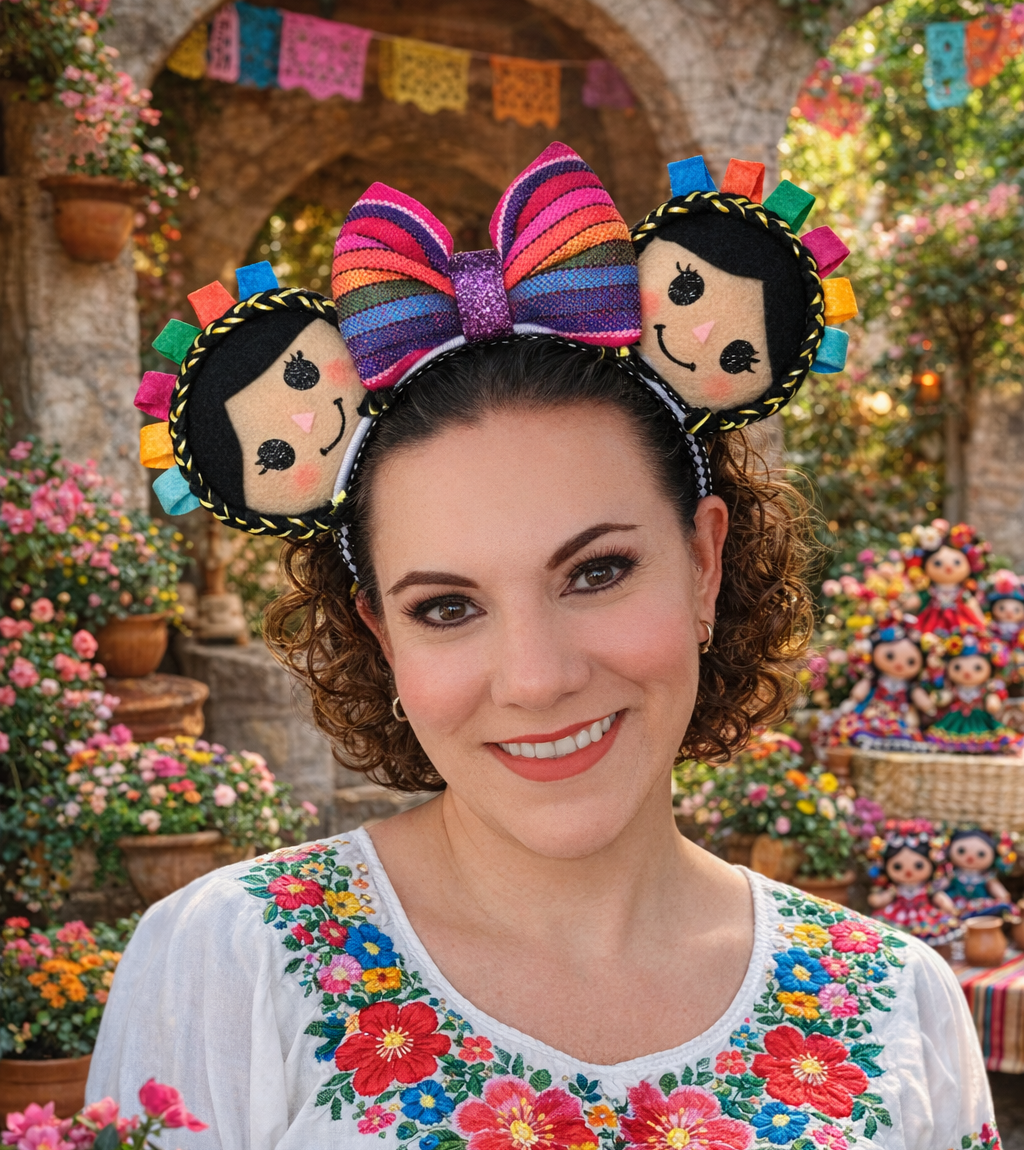 Detail of Lele Doll traditional Mexican themed ears