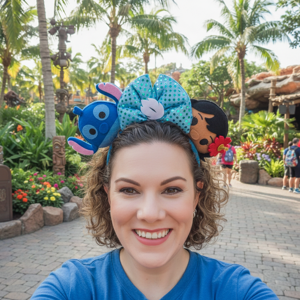 Detail of Stitch themed ears for theme parks