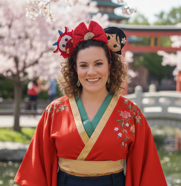 Detail of Mulan princess themed ears for theme parks