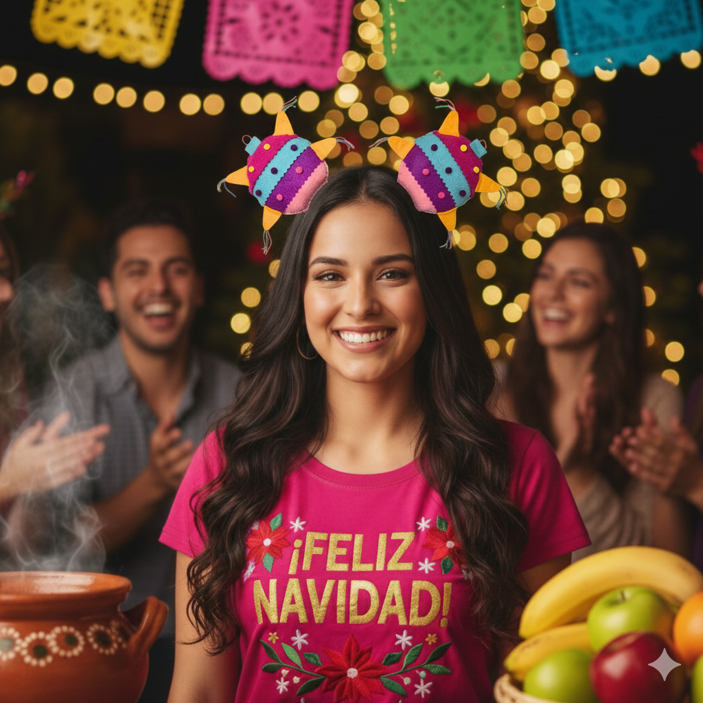 Detail of colorful Piñata themed ears with pompoms
