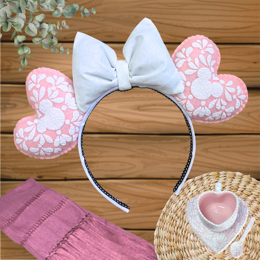 Handmade Pink Heart Talavera magic ears with traditional Mexican pottery design - Janine Magic Creations
