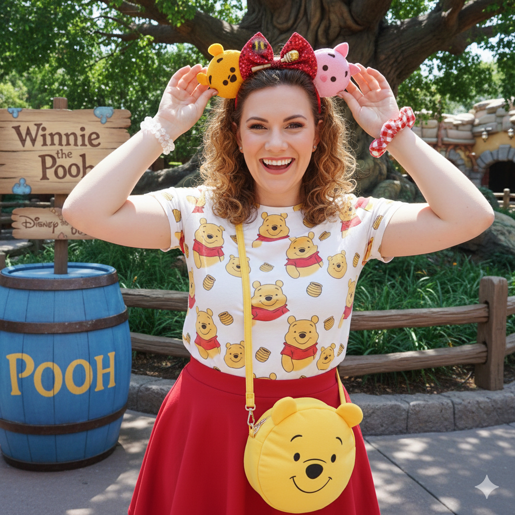 Detail of Winnie the Pooh themed ears for theme parks