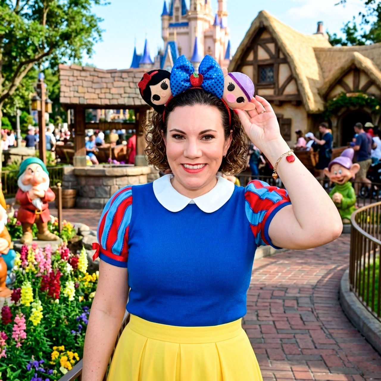 Detail of Snow White princess themed ears for theme parks