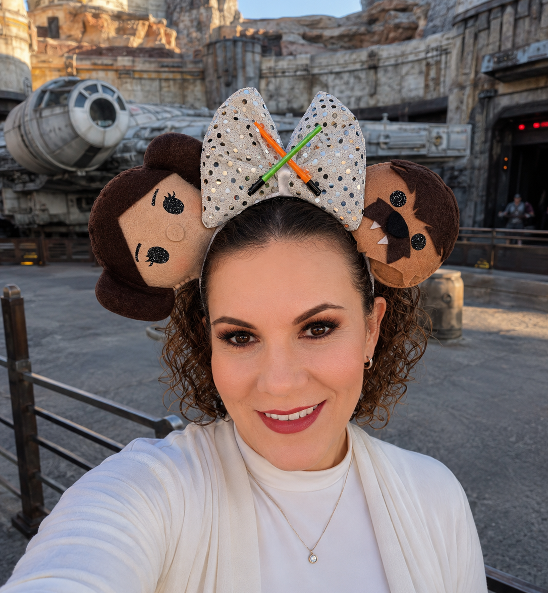 Detail of Princess Leia Star Wars themed ears for theme parks