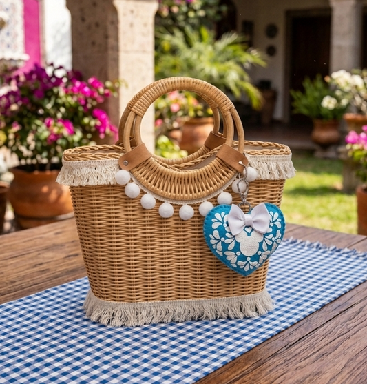 Royal Talavera handmade felt keychain inspired by Mexican folk art, by Janine Magic Creations