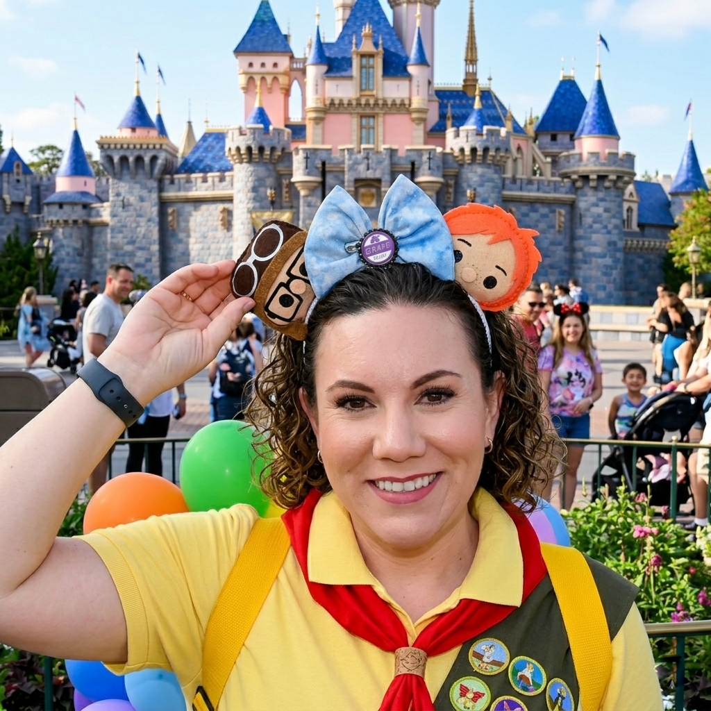 Detail of Up movie themed ears for theme parks